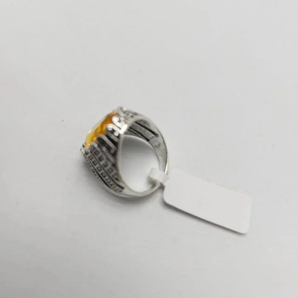 Yellow Glass Rhinestone Silver Tone Filigree Dot Dome Ring Size 8.5 Vintage - Picture 3 of 4